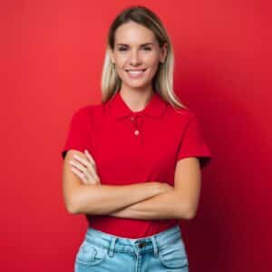 poloshirt ontwerpen op een rode dames polo maat m