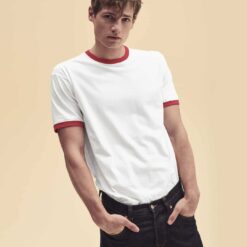 ringer t shirt met rode biezen bedrukken