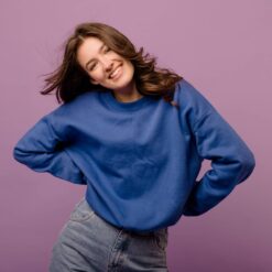 blauwe sweater bedrukken maat m