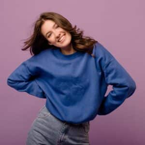 blauwe sweater bedrukken maat m